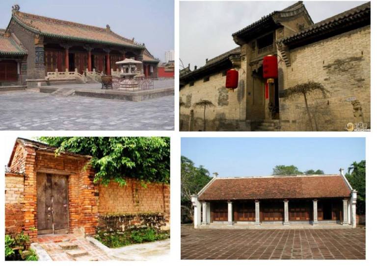 Kiến trúc Ngạnh Sơn tại Trung Quốc (trên) và Việt Nam (dưới).