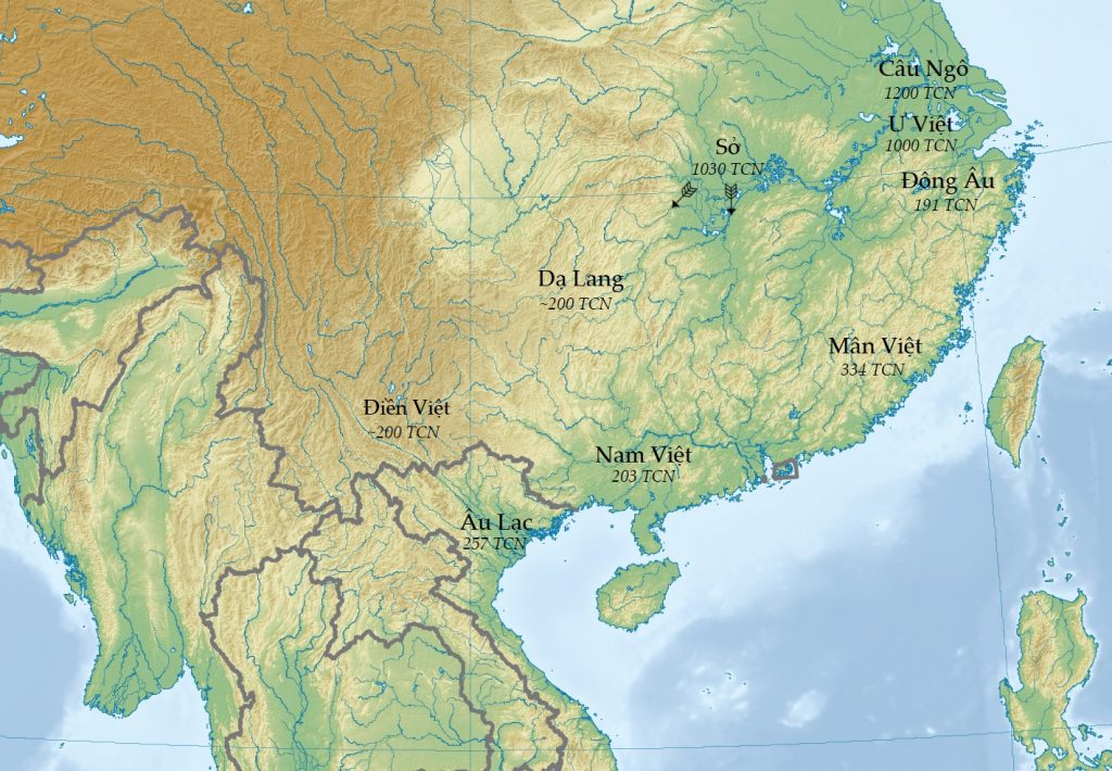 Bản đồ phân tích thời điểm tách ra của các khái niệm được cho là "Bách Việt".